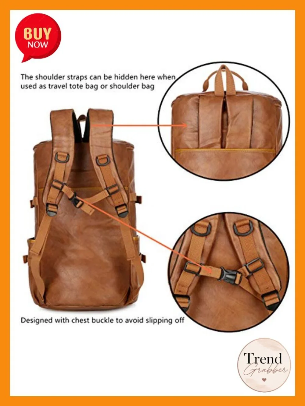 Convertible Vegan Leather Weekender Duffel Travel Backpack Overnight Bag